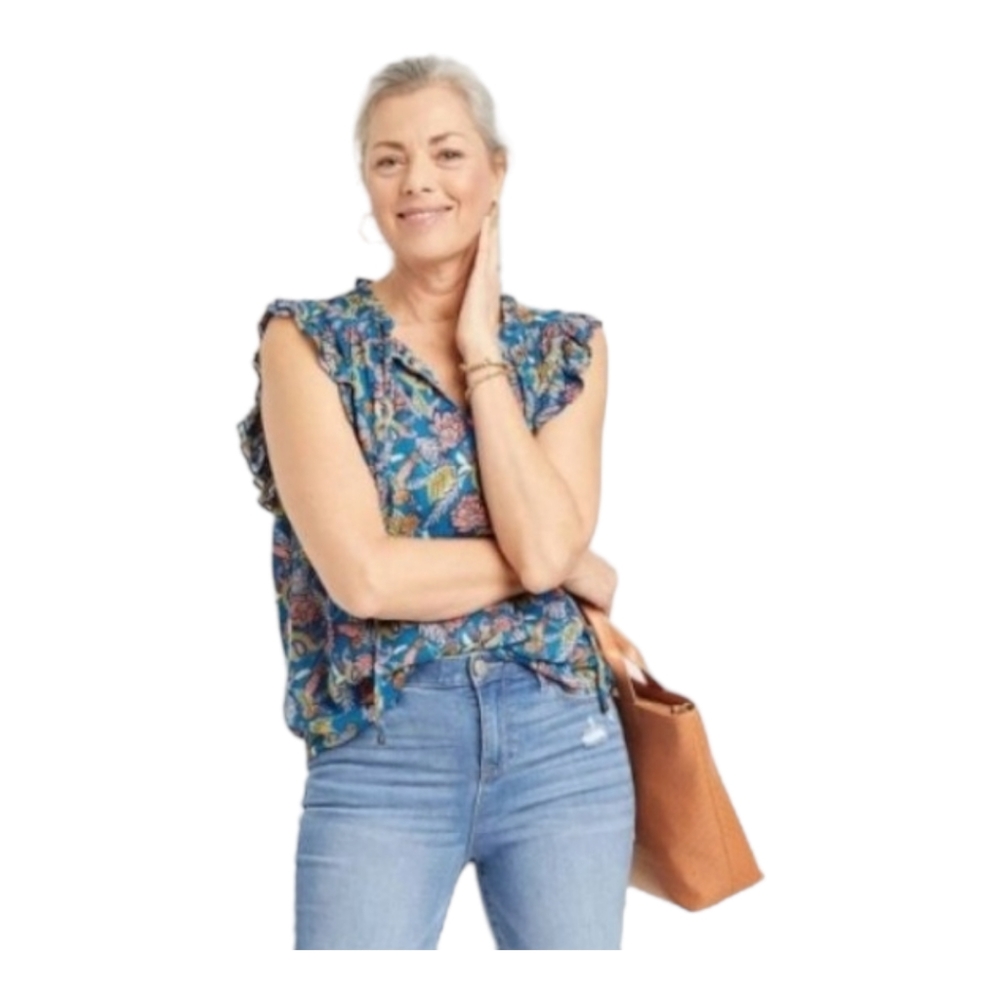 NWT Knox Rose Flutter Sleeve Flowy Floral Top Size XXL